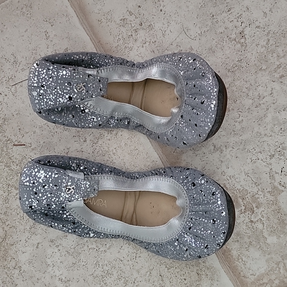 Yosi Samra Samara Gray Suede Metallic Smoke Ballet Flats